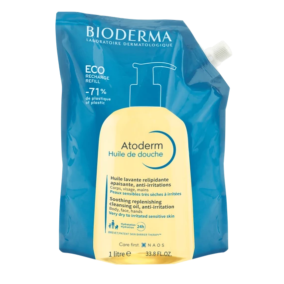BIODERMA Atoderm Huile de Douche Tápláló Olajtusfürdő Öko-utántöltő (1000ml)