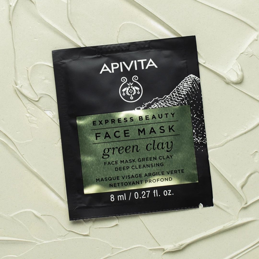 APIVITA Express Beauty Mélytisztító Arcmaszk Zöld Agyaggal (2x8ml) - KIFUTÓ TERMÉK