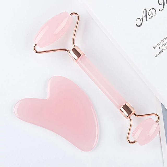 Masszázsroller Arcra + Ajándék Gua Sha Masszírozó (Rózsaszín)