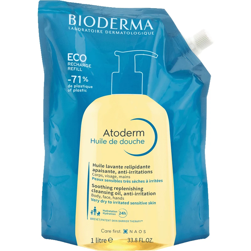 BIODERMA Atoderm Huile de Douche Tápláló Olajtusfürdő Öko-utántöltő (1000ml)