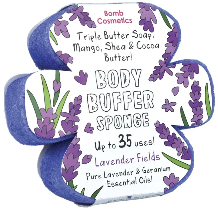 BOMB COSMETICS Levendulamező - Virágos Szivacsos Tusoló Radírszappan (165g)