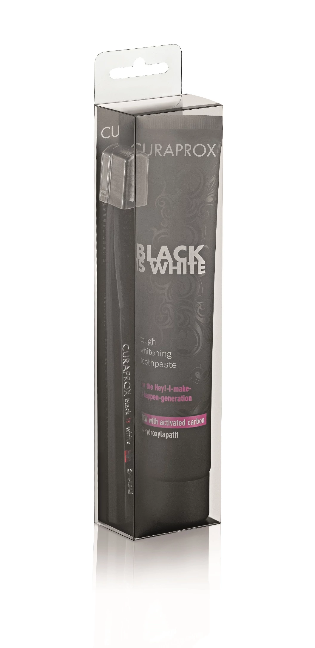 CURAPROX Black is White Fehérítő Hatású Fogkrém + Fogkefe (90ml+1x)