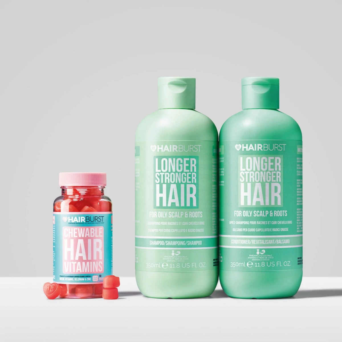 HAIRBURST Hajnövesztő Csomag Rágható Hajvitaminnal Zsíros Hajra (350ml)