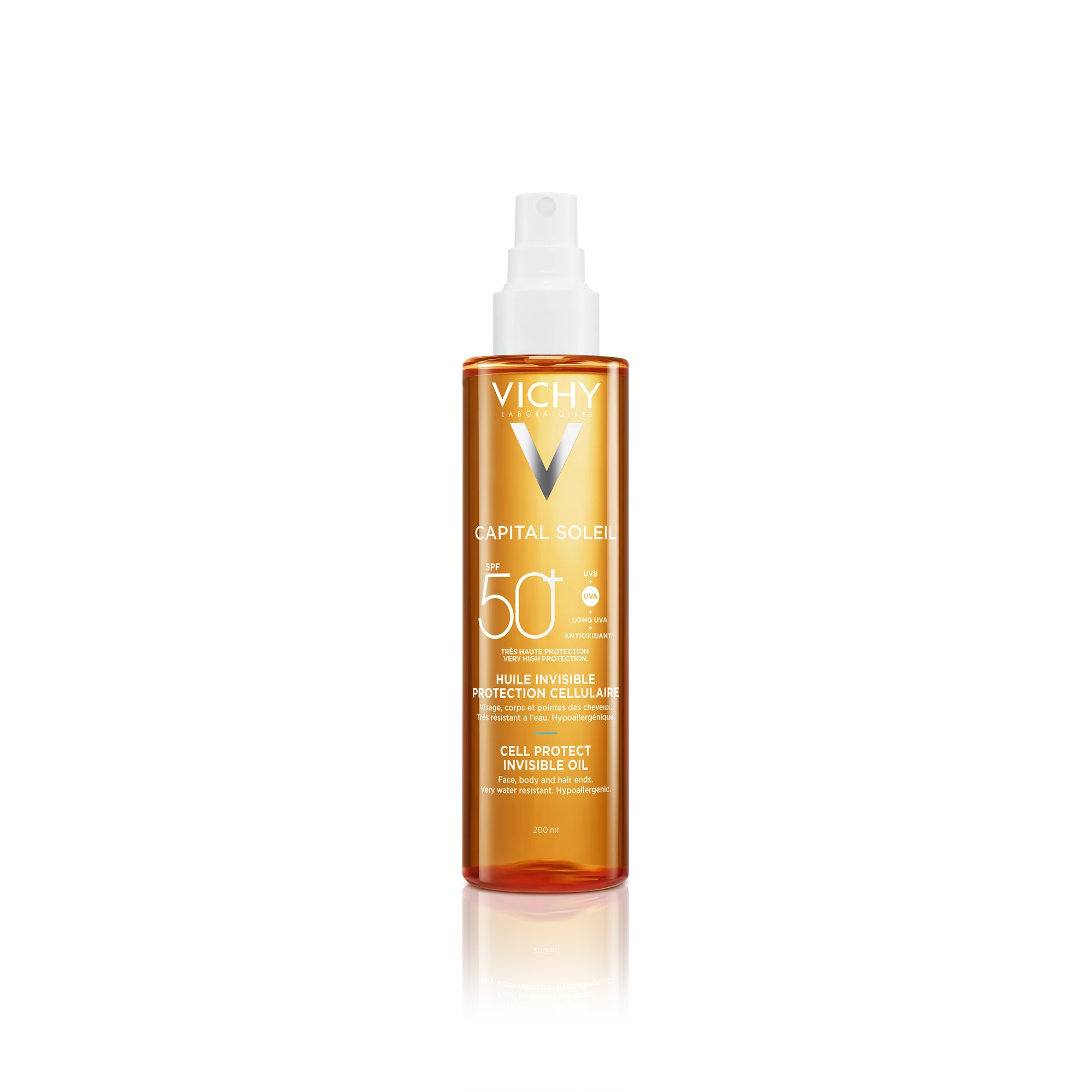 VICHY Capital Soleil Láthatatlan Olaj Arcra, Testre és Hajvégekre SPF50+ (200ml)
