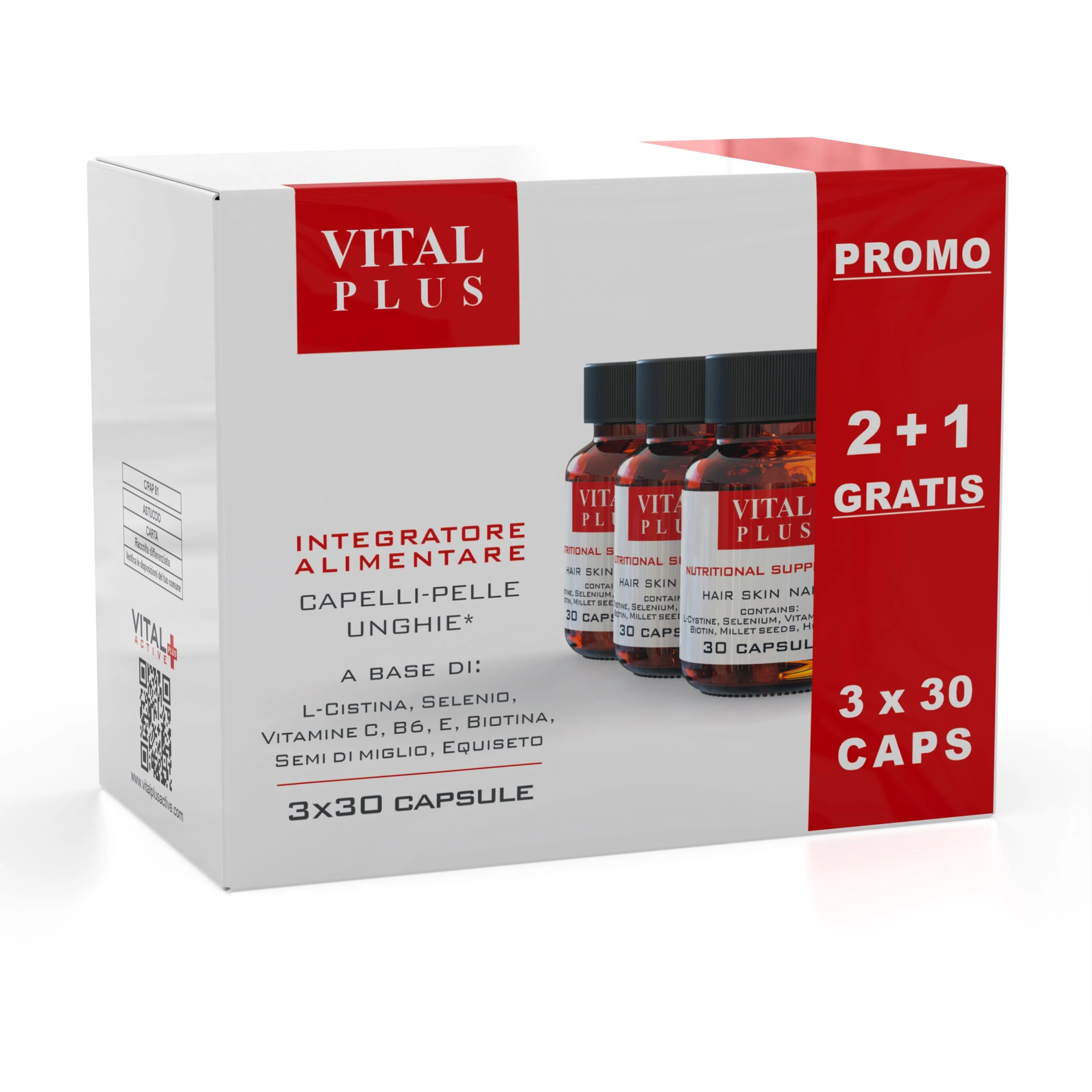 VITAL PLUS ACTIVE Caps Haj- és Bőrerősítő Kapszula PROMO 2+1 (3 x 30x)